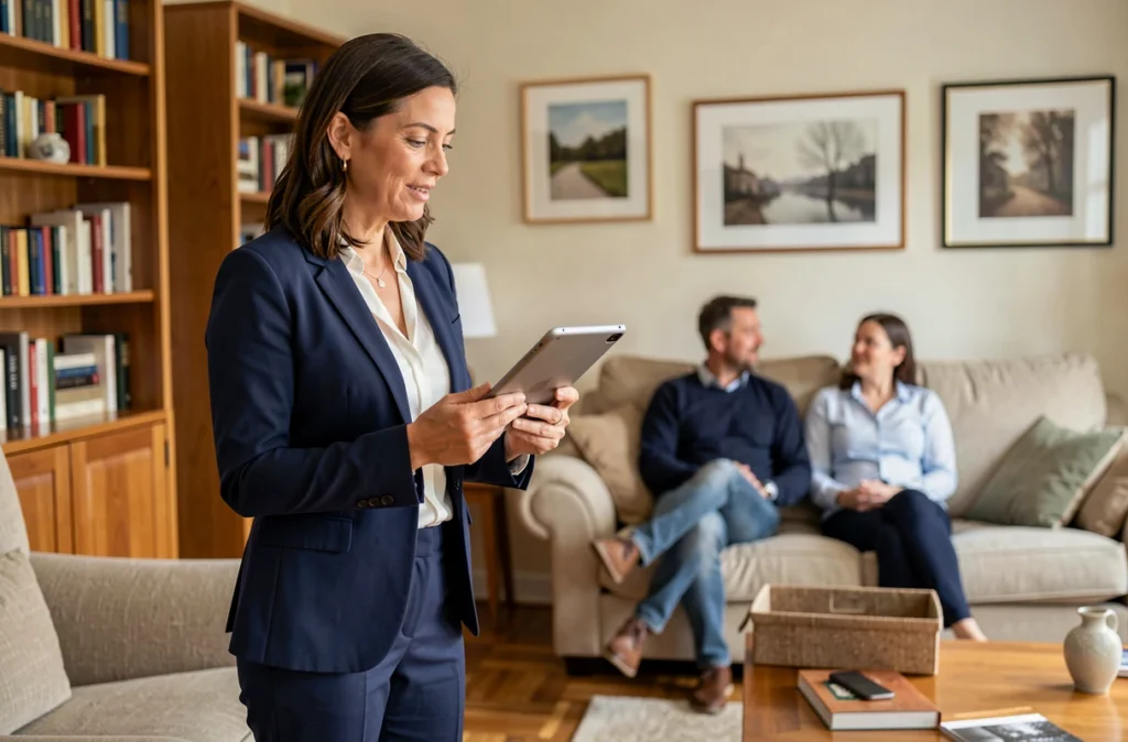 Conseillère Lagache Mobility réalisant un audit de déménagement dans un appartement